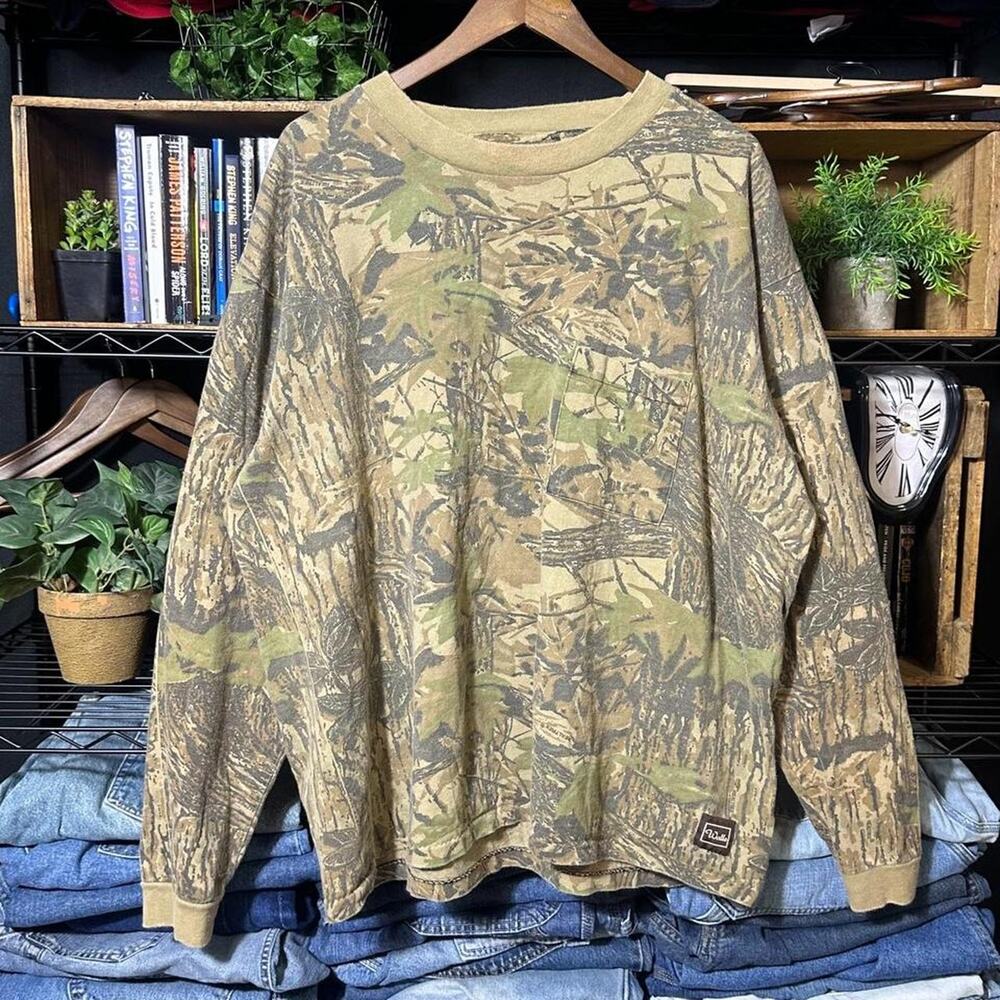 Vintage 90s Single Stitch Realtree Camo Long Sleeve Shirt Camouflage Pocket Tee